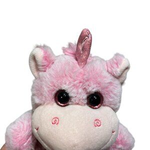KELLYTOY Plush Pink Unicorn Pink Glittery Eyes Ribbed Tummy Heart on Foot